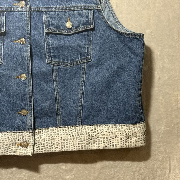 Chandra Denim Jean Vest Vintage Snake Skin Pattern Accent Women's Plus Size 22W - Picture 4 of 7